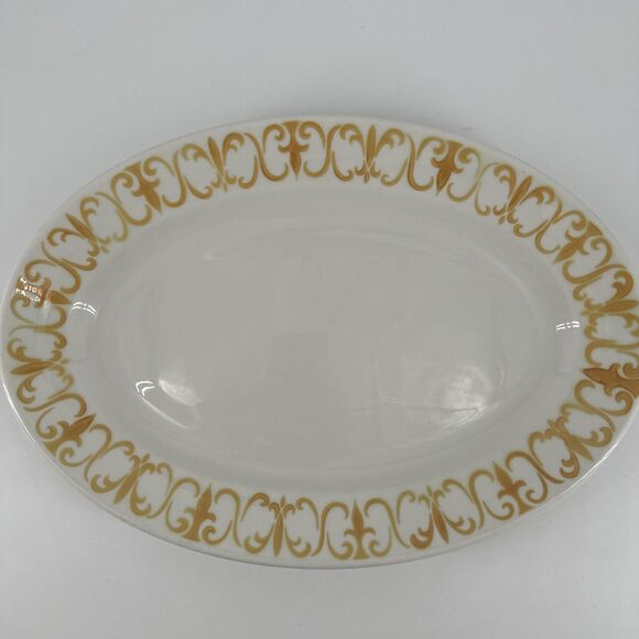 Platter Jackson China Gold Scroll pattern 13.5" L x 9.25” W Restaurantware MCM - Picture 2 of 13